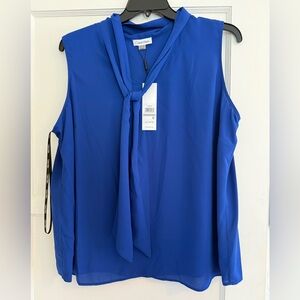 Calvin Klein Women's Royal Blue Tie-Neck Blouse